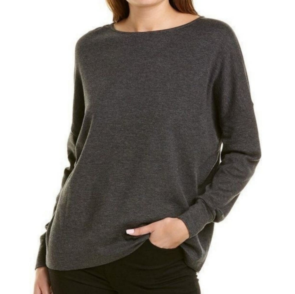 Vince Charcoal Gray Boatneck Wool Ribbed Knit Sweater